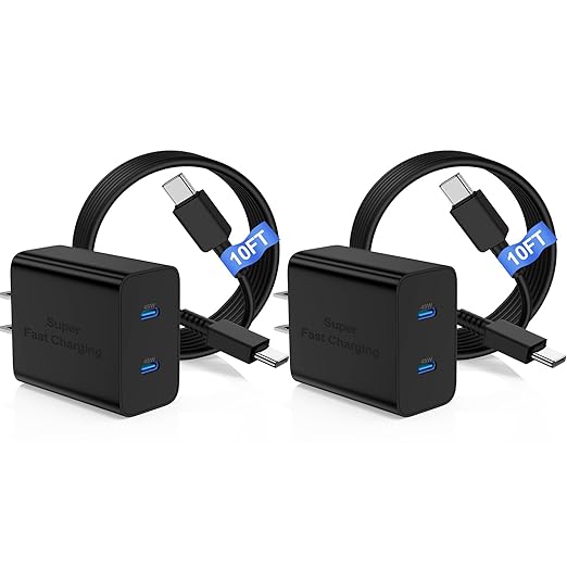 45W Dual Port Super Fast Charger with Long USB C to C Cable 10ft,Type C Wall Charger Block and Android Phone Charging Cord for Samsung Galaxy S26 Plus/S25 Ultra/S25+/S24+/S23+/S22+/S21/S20/Note 20/10+