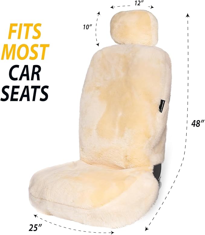 ZONETECH Sheepskin Seat Covers Fuzzy Car Seat Covers Ivory Australian Merino Wool Fluffy Fur Auto Accessories All Season Protection for Your Seats Universal Fits Most Car SUV Airbag Compatible 2-Pack