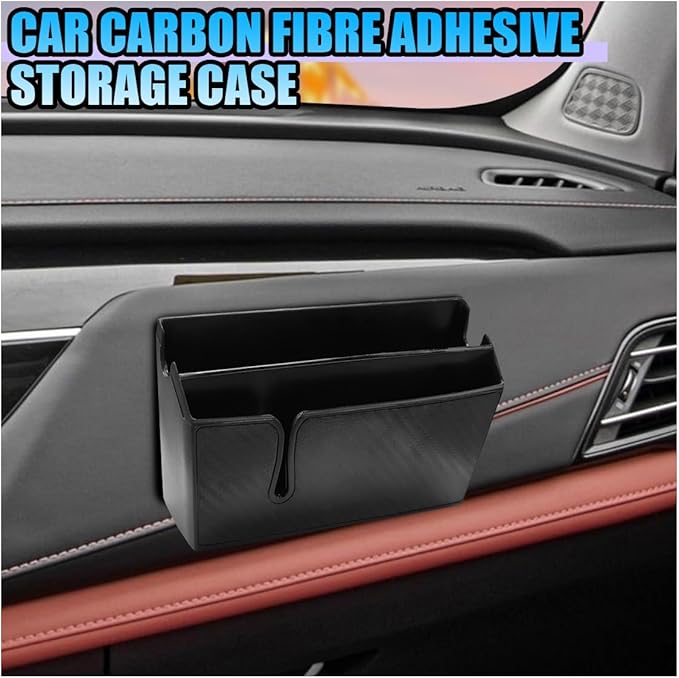 Universal Carbon Fiber Car Storage Box - Multifunctional Cell Phone Holder Auto Dashboard Pocket Organizer with Sticky - Car Interior Accessories for Storing Phone Card Key Pen Coin (Long)