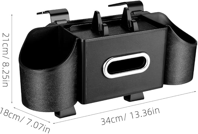 Ciieeo 4 in 1 Backseat Car Organizer with Cup Holder Tissue Box and Hooks Multifunctional Seat Back Storage Box for Road Trip Travel Accessories Universal Auto Headrest Holder