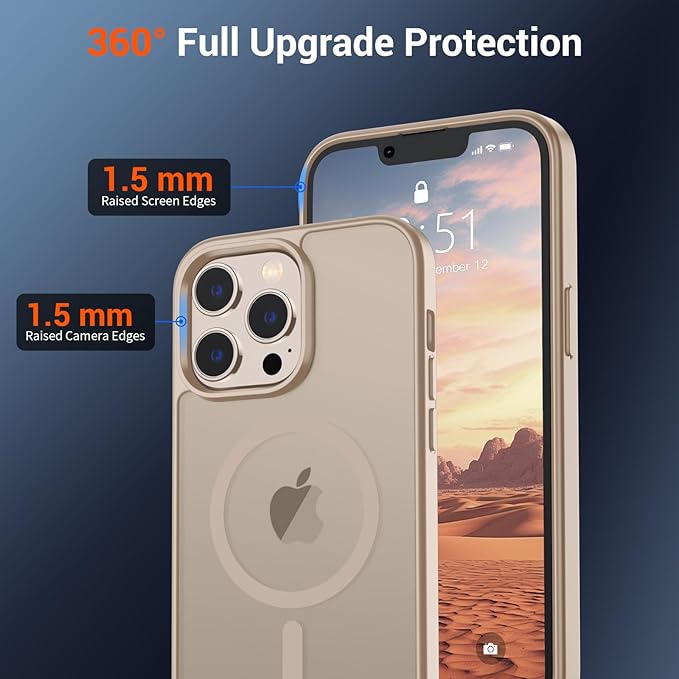 SUPFINE Magnetic for iPhone 12 Pro Max Case(Compatible with MagSafe)(Military Grade Drop Protection) Slim Translucent Matte Shockproof with Anti-Fingerprint Phone Case,Desert Gold