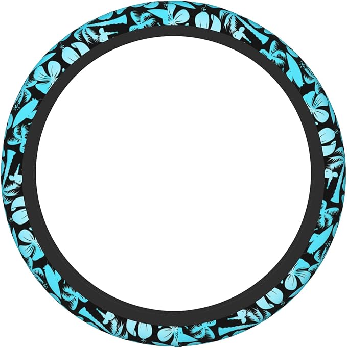 Palm Car Steering Wheel Cover for Women Surfer with Tree Men Stretch Cloth Anti-Slip Wrap Protector Case Fit Universal Auto Accessories Decor Sweat Absorption 14-15 Inch