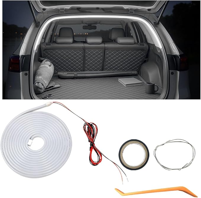 Car Trunk LED Strip Light, 6.56FT Silicone Flexible Cuttable Vehicle Trunk Cargo Ambient Lighting, Waterproof Bright Auto Trunk Interior Lamp Decoration, Universal for SUV RV Truck (White)