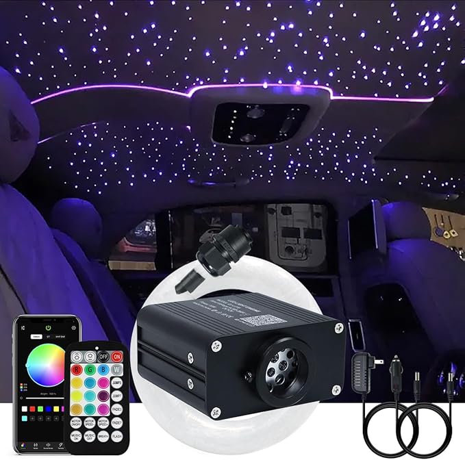AKEPO 16W Small Size Twinkle Fiber Optic Lights Kit, Music Activated 550 Strands 9.8ft/3m 0.03in Optical Fiber APP+RGBW Star Ceiling Light Kit for Car Headliner Starlight/Home