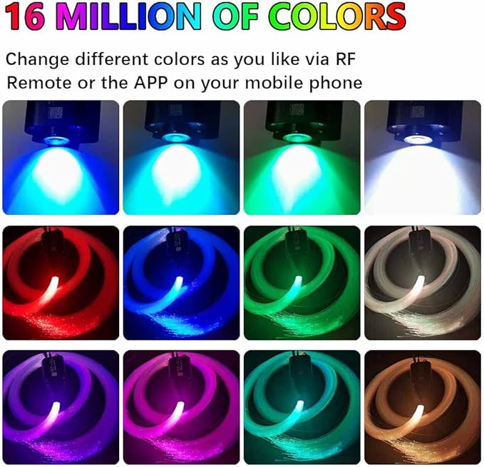Firework 16W RGBW LED Fiber Optic Lights Star Ceiling Light Kit, Remote+APP+Music Mode Sound Sensor for Car & Home Decoration with Optical Fiber 160pcs 0.03in 6.5ft/2m
