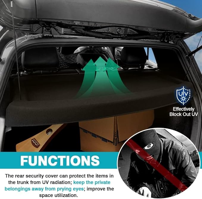 Powerty Cargo Cover for 2015-2019 VW Golf MK7 GTI Trunk Cover Trunk Shielding Shade Cargo Luggage Cover for Volkswagen Golf MK7 GTI Accessories(Can Withstand The Load)