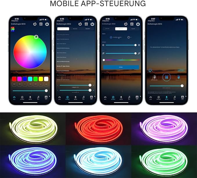 Dynamic Flowing Car Trunk Light Strip, RGB Custom Neon Atmosphere Light, Car Interior Decorative Strip Ambient Lighting with APP Control