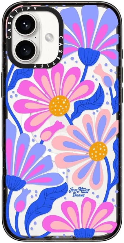 CASETiFY Impact Case for iPhone 16 Plus [8.2ft 4X Military Grade Drop Protection/Compatible with Magsafe] - Mystic Daisy - Clear Black