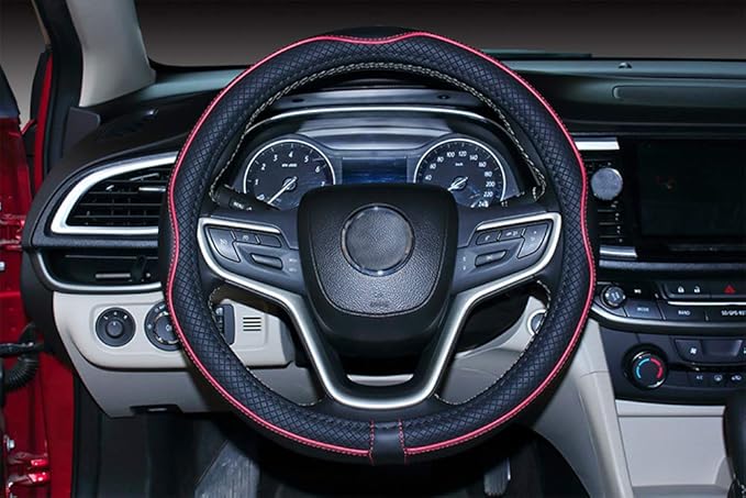 Mayco Bell Large Size Steering Wheel Cover Anti-Slip,Safety,Soft,Breathable,Durable,Full Surround,Comfortable Grip Microfiber Leather (15.5-16 inch, Black Red)