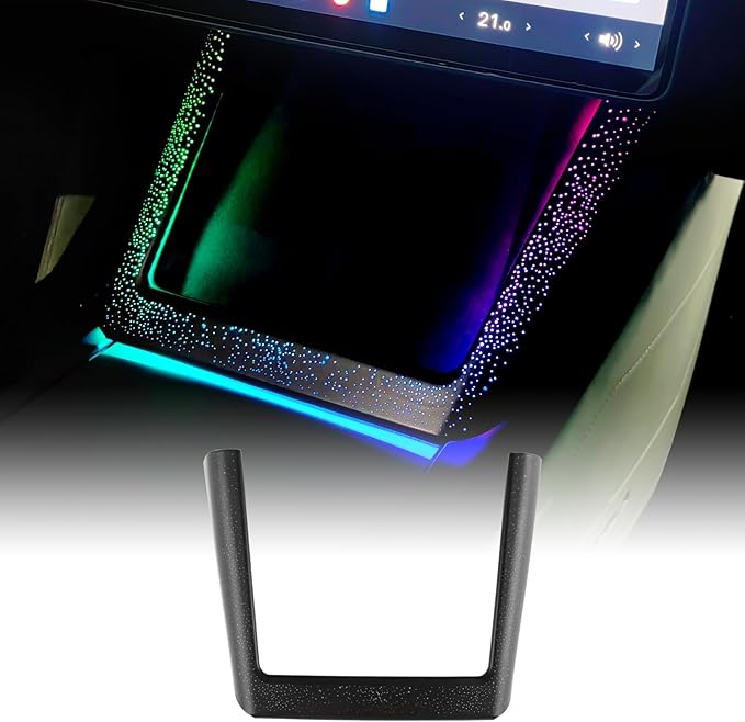 Ambient Lighting Wireless Charging Frame for 2025-2026 Tesla Model Y (Includes Juniper) 2024-2026 Tesla Model 3 PC Stylish Decorative Accessories (Little Starry Sky, Matte Black)