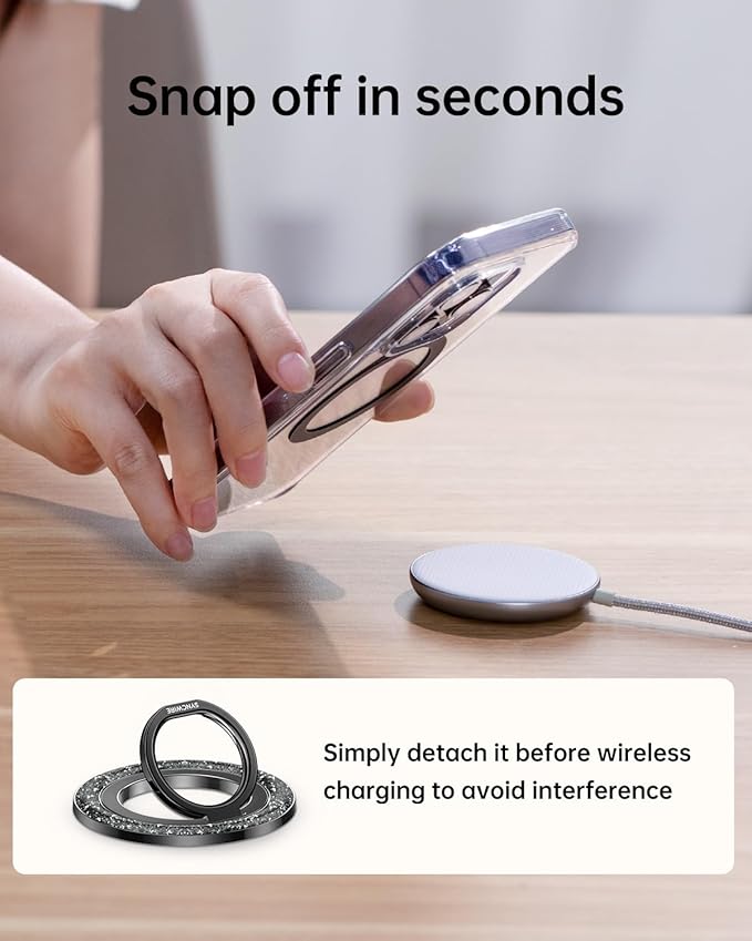 SYNCWIRE Magnetic Phone Ring Holder for MagSafe - Glitter Phone Grip Stand with 360° Rotation Finger Ring Kickstand Blingbling Compatible with iPhone 17 16 15 14 13 12 Pro Max MagSafe Accessories
