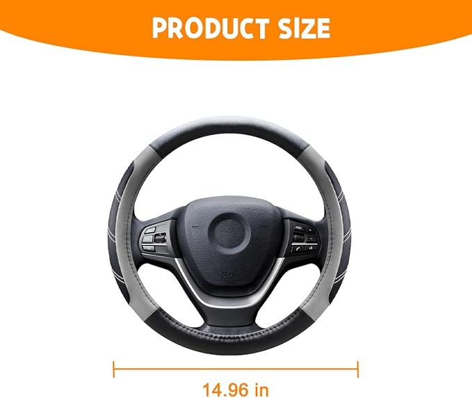 Mandark Car Steering Wheel Cover, Elastic Sport Leather Vehicle Steering Wheel Protector, Non-Slip Soft Grip Padded Auto Interior Protective Accessories, 14.5-15 Inch Universal Fit（Gray）