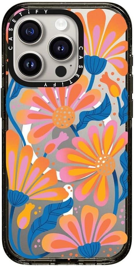 CASETiFY Impact Case for iPhone 15 Pro [4X Military Grade Drop Tested / 8.2ft Drop Protection/Compatible with Magsafe] - Lazy Daisy - Clear Black