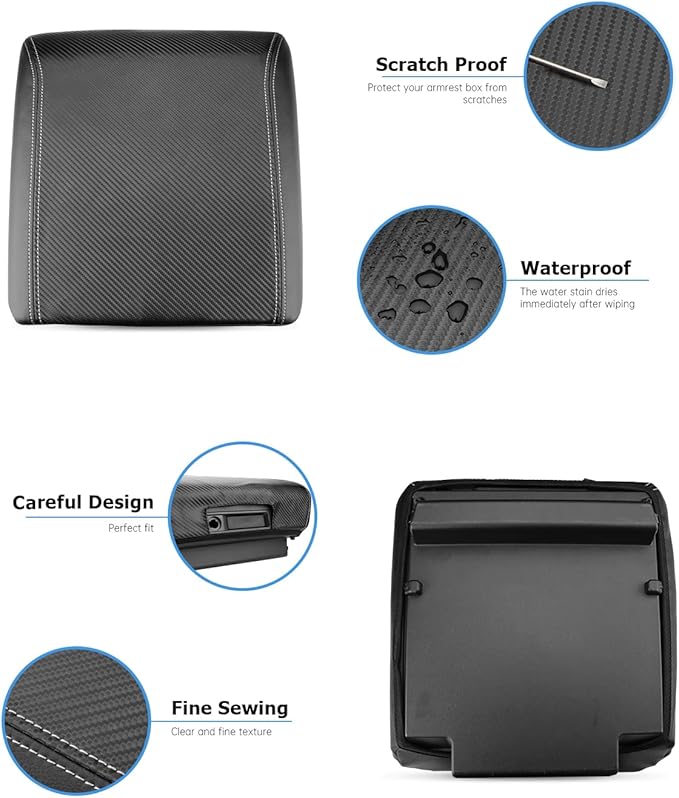 INTGET Center Console Cover for 2025 2026 Ford F150 Accessories Interior 2021 2022 2023 2024 Car Middle Arm Rest Armrest Lid Seat Cover Protector Elbow Cushion Pad (Carbon Fiber Texture, 2021-2026)