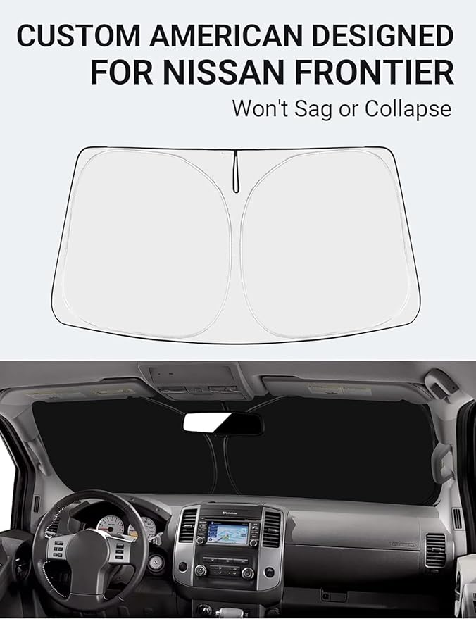 Proadsy 2026 Upgrade Front Windshield Sun Shade Foldable Sunshade Protector Custom Fit 2005-2021 Nissan Frontier, 2Dr 4Dr KingCab CrewCab Pickup Accessories