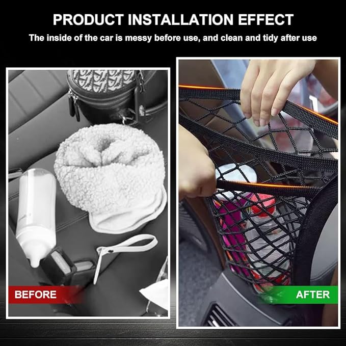 3-Layer Car Mesh Organizer, Seat Back Net Bag, Car Interior Accessories Barrier of Backseat Pet Kids, Cargo Tissue Purse Holder, Driver Storage Netting Pouch Universal for Cars SUVs Trucks