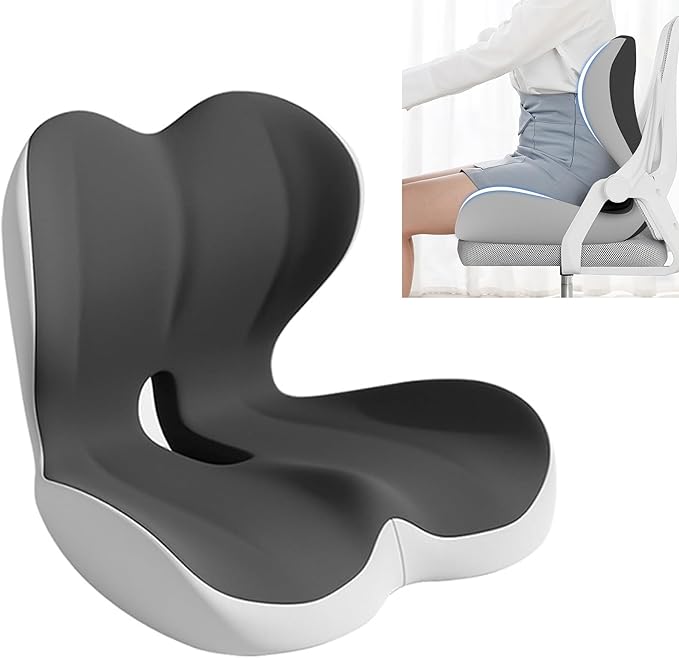 L-Shaped Seat Cushion for Long Sitting,Memory Foam Ergonomic Back Support Driving Seat Cushion for Back Pain,Non-Slip Design for Car, Truck, Home Chair & Office Seat (Black Gray)