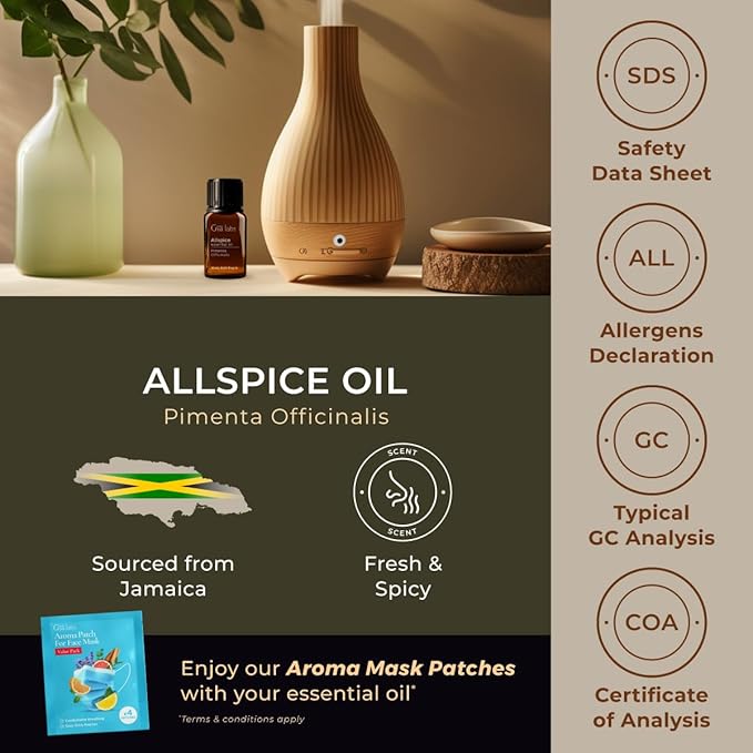 100% Pure Allspice Essential Oil - 0.34 Fl Oz - Allspice Oil for Hair, Skin, Diffuser, Aromatherapy & DIY Candle Making Scent