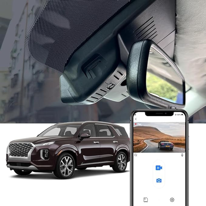 Fitcamx 4K Dash Cam Suitable for Hyundai Palisade 2020 2021 2022 (Part No#S8000) Limited SE SEL Calligraphy, OEM Look, UHD 2160P Video, Loop Recording, WiFi & APP, G-Sensor, Easy to Set, 64GB Card