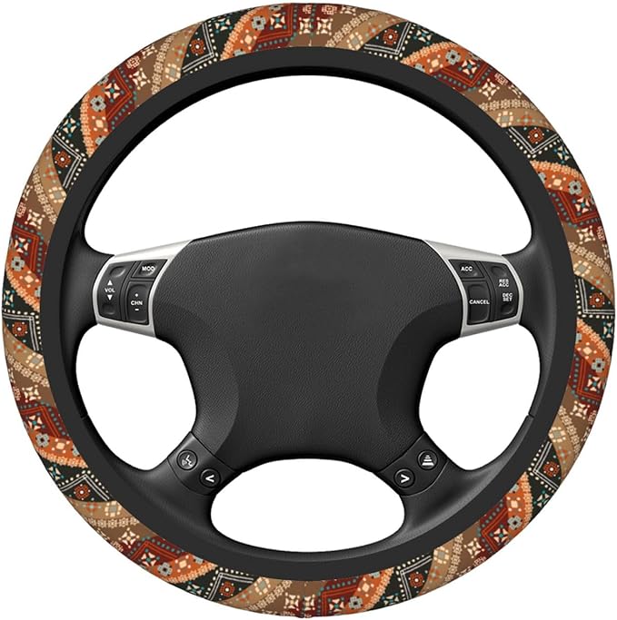 Boho Steering Wheel Cover Women Men Flower Elastic Stretch Soft Car Wheel Protector Universal Breathable No-Slip Car Accessories for Truck Van SUV Auto Fit 14-15 Inches