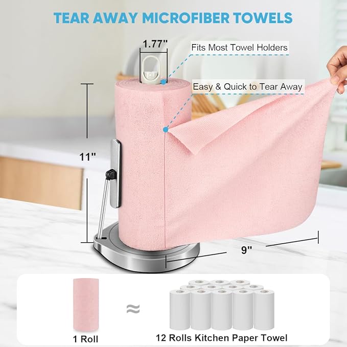 AIDEA Microfiber Cleaning Cloth 330 Sheets 6 Roll, Pink, Microfiber Towels for Cars, Shop Rags Washable,Cleaning Rags Reusable Paper Towels for Automotive, Mechanic, Workshops, House,11×9"