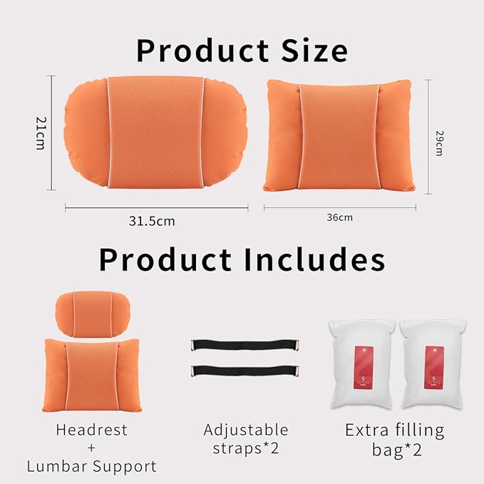 Car Headrest & Lumbar Support Set,Premium Skin-Feeling Napa Leather Soft and Comfortable Headrest,Car Seat Headrest Pillow Waist Support Car Interior Accessories for Driving Home Office