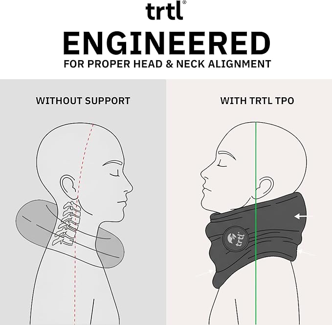 trtl Pillow - Scientifically Proven, Super Soft Neck Support Travel Pillow for Airplanes - Lightweight and Machine Washable - Ergonomic Design for Traveling on Flights, Cars, and Trains - Black