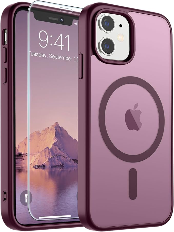 SUPFINE Magnetic for iPhone 11 Phone Case (Compatible with MagSafe)(Military Grade Drop Protection) Translucent Matte Shockproof Phone Case,Wine Red