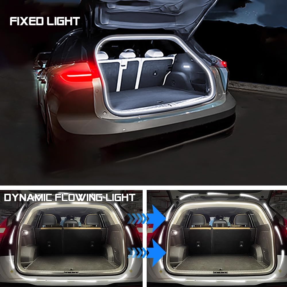 Upgrade Dynamic Flowing Car LED Trunk Light Strip, 158Inch Universal Flexible Cutting Silicone Waterproof Neon Lights Strip, 12V Interior Ambient Lighting for Cars SUVs(White)