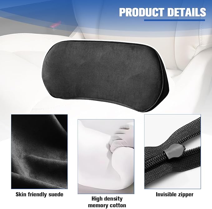 Car Lumbar Support Pillow, Memory Foam Suede Vehicle Back Support Cushion for Pain Relief, Breathable Automotive Interior Seat Lower Back Pillow, Universal for SUV Van Truck (Black)