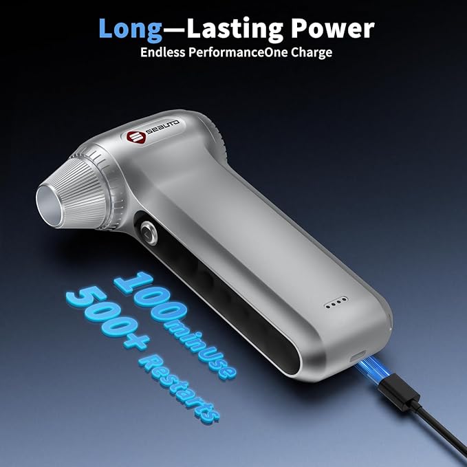 Electric Air Duster 200000RPM Brushless Motor, Cordless Compressed Air Blower with 4 Nozzles & 2 Brushes, 85m/s Powerful Rechargeable Cleaner for PC, Car, Keyboard & Electronics (Silver)