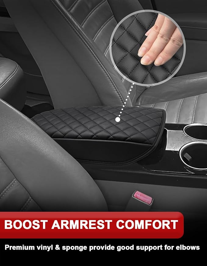 KBH Center Console Armrest Cover for Ford Fusion 2013 2014 2015 2016, Middle Console Lid Covering, Arm Rest Cushion Pad, Vinyl Leather Trim, Anti-Scratch, Black