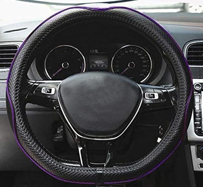 Mayco Bell Flat Bottom Steering Wheel Cover Anti-Slip,Safety,Soft,Breathable,Durable,Full Surround,Comfortable Grip Microfiber Leather (D Shape, Black Purple)