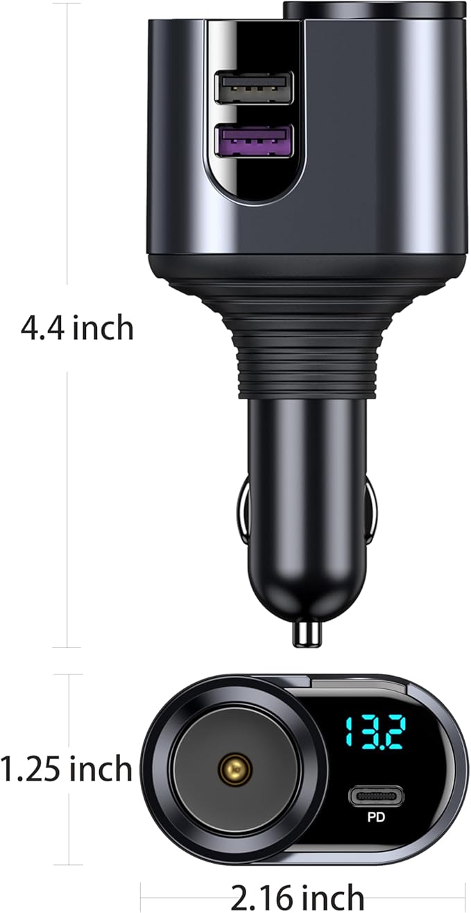 LIHAN USB C Car Charger, 12V/24V Cigarette Lighter Socket Splitter with 3 USB Ports, PD 30W Fast Charging, Compatible with iPhone, Galaxy, iPad, GPS, and More