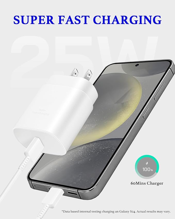 25W Type C Charger Fast Charging 10 ft, USB C Charger Block & Android Phone Chargers Cord 10 Foot for Galaxy S25 Ultra/S25/S25+/S24 Ultra/S24/S24+/S23/S22 Ultra-White