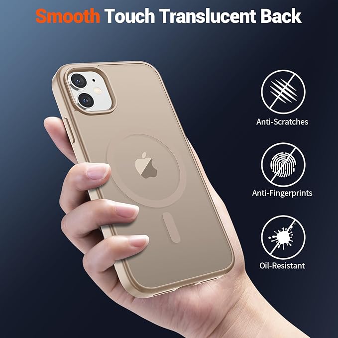 SUPFINE Magnetic for iPhone 11 Phone Case(Compatible with MagSafe)(Military Grade Drop Protection) Slim Translucent Matte Shockproof with Anti-Fingerprint Phone Case,Desert Gold