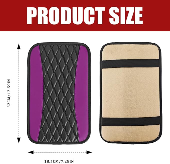 Car Center Console Cushion Pad, Armrest Cover for Car, Leather Waterproof Armrest Seat Box Cover, Auto Accessories Comfortable Arm Rest Box Cushion Pad for Most Vehicles (Purple)