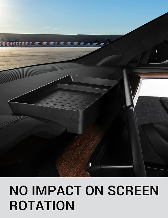BASENOR 2022-2026 Tesla Model X Model S Center Console Organizer Behind Screen Storage Box, Dashboards Hidden Tray, Non-Slip Sunglasses Card Tissue Holder, Accessories for Refresh Plaid Long Range