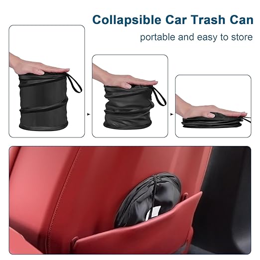 Car Trash Can, 2 Packs Mini Collapsible Pop-up Car Garbage Can, Waterproof Hanging Car Trash Bag with Velcro, Car Trash Bin, Black
