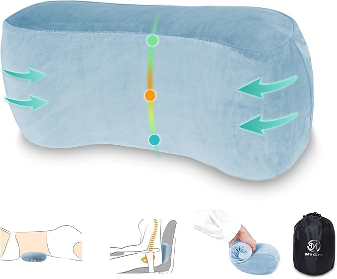 Back Lumbar Support Cushion for Office Chair - Soft Memory Foam Back Pillow for Back Pain - Bolster Cushion for Long Sitting, Driving, Travel, Bed - Versatile Pillow (Blue)