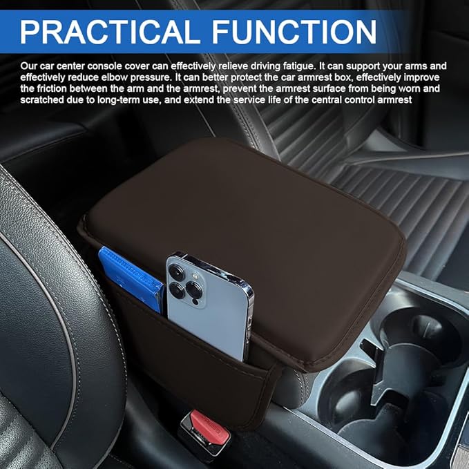 Leopard Cheetah Print African Animal Hunting Auto Center Console Armrest Pad, Car Center Console Cover, Auto Accessories Soft Comfort Armrest Cover Cushion Mat Fit for Most Cars (Mocha Brown)