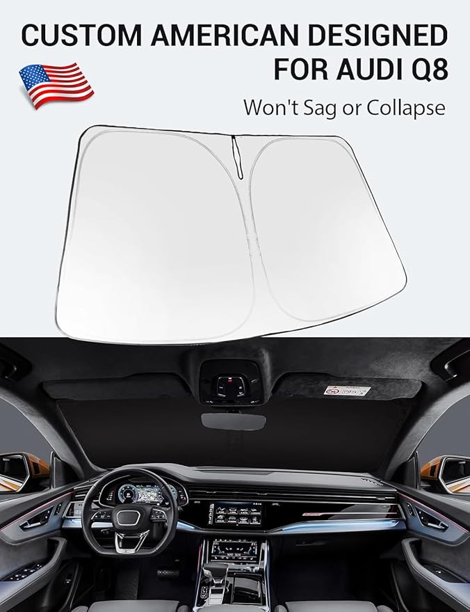 Proadsy 2026 Upgrade Windshield Sun Shade Custom Fit 2019-2025 2026 Audi Q8 Foldable Front Sunshade Protector Sun Visor Blocks UV Rays Keep Car Cooler