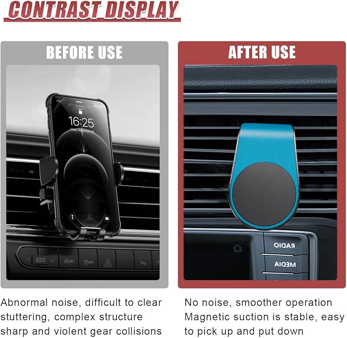 YoRise Magnetic Car Phone Holder, L Type 360° Rotatable Adjustable Car Air Vent Cellphone Mount, No-Hand Clip-On Navigation Bracket, Universal Vehicle Smartphones Stand Accessories (Blue)