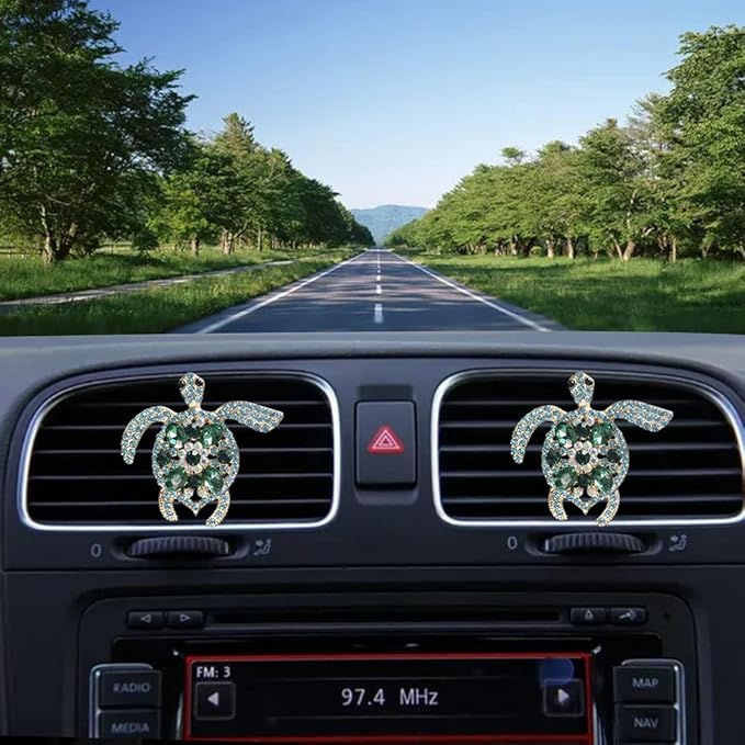 Car Air Freshener Women Car Vent Clips Decorations 2 PCS Cute Sea Turtles Car Interior Accessories Car Vent Diffuser (Diamond Green Turtle, 2 inch)