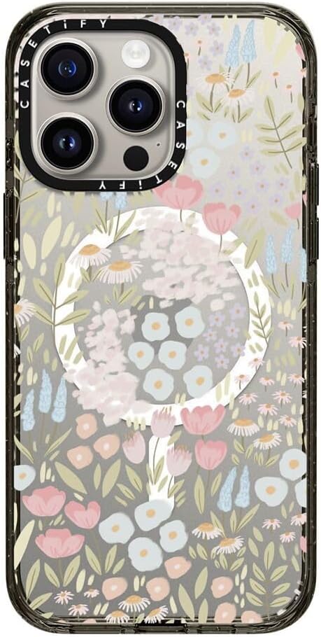 CASETiFY Impact iPhone 15 Pro Max Case [4X Military Grade Drop Tested / 8.2ft Drop Protection/Compatible with Magsafe] - Flower Prints - Eleanor by Ivory Paper Co - Clear Black