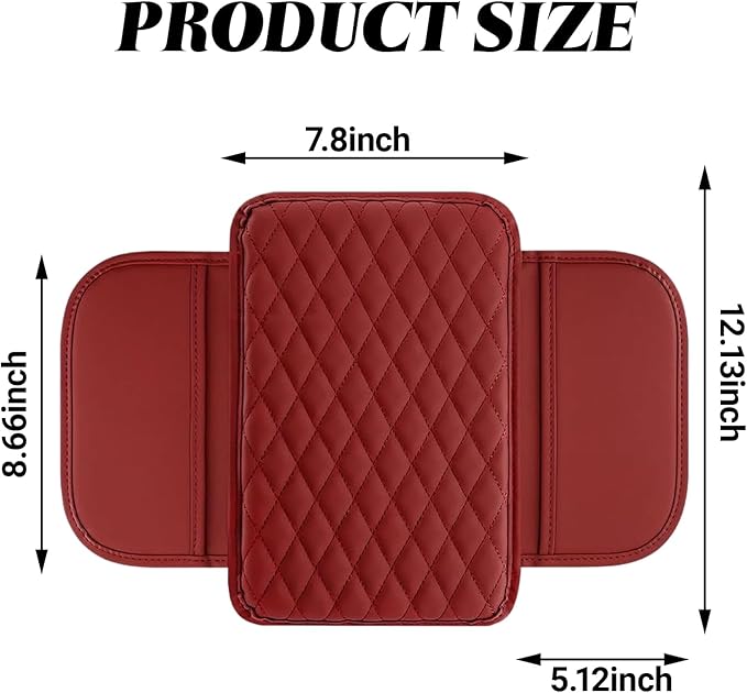 Car Center Console Cover, Upgraded Microfiber Car Armrest Cover Cushion, with 2 Storage Bags Scratch, Resistant Leather Cars Armrest Storage Box Universal Vehicles Accessories (Red)