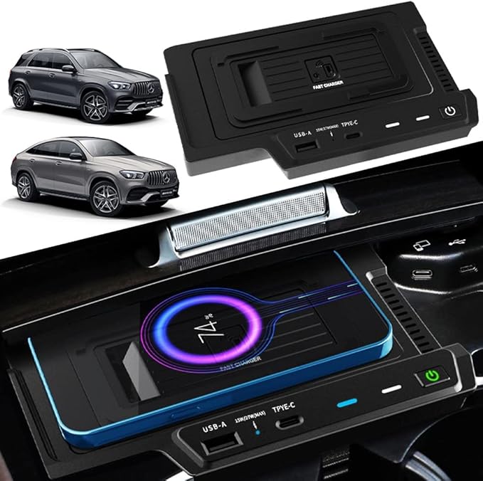 Wireless Car Charger for Mercedes-Benz GLE AMG-GLE Coupe 2020 2021 2022 All Models, 15W Fast Charging Phone Pad W167 350/450 AMG 53/53 Coupe/63 S Accessory color size
