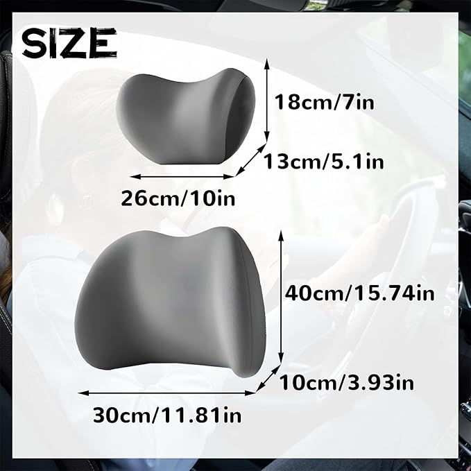 Car Headrest & Lumbar Support Cushion, Car Headrest and Lumbar Support, Ergonomic Car Seat Headrest & Lumbar Cushion, Car Head Rest and Lumbar Pillow Set for Neck Back Pain Relief (Gray)