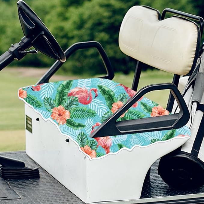 ORIGACH Flamingos Golf Cart Seat Covers, Comfortable Cooling Golf Cart Blanket Towel, 100% Microfiber, Fits EZGO, Club Car, and More 2-Seat Golf Carts, 51x31inch