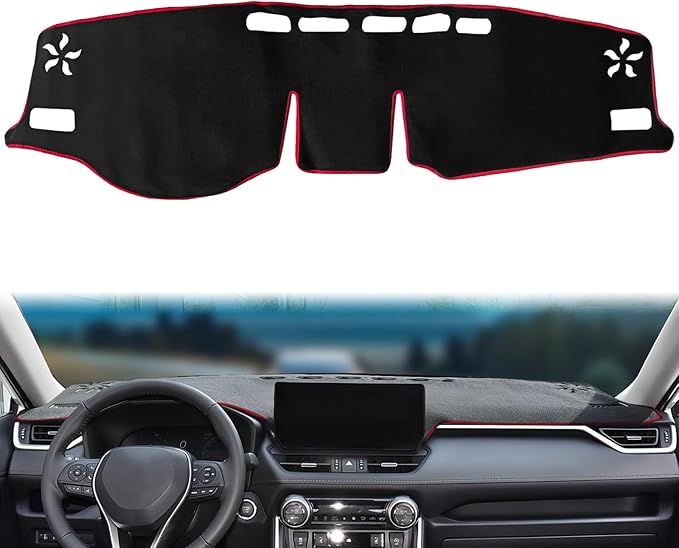 Dash Cover Mat, Center Console Cover Sunshield Protector, Dashboard Cover Compatible with T0y0ta RAV 4 2019 2020 2021 2022 2023 2024 2015 (Red Trim)
